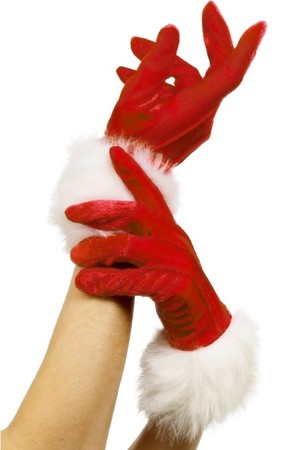 Ръкавици червени с бял пух, Коледни #SMF29253