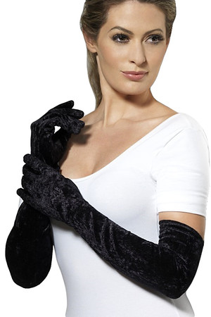 Ръкавици черни, дълги, плюш #SMF22546