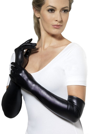 Ръкавици черни, имитация на кожа #SMF44039